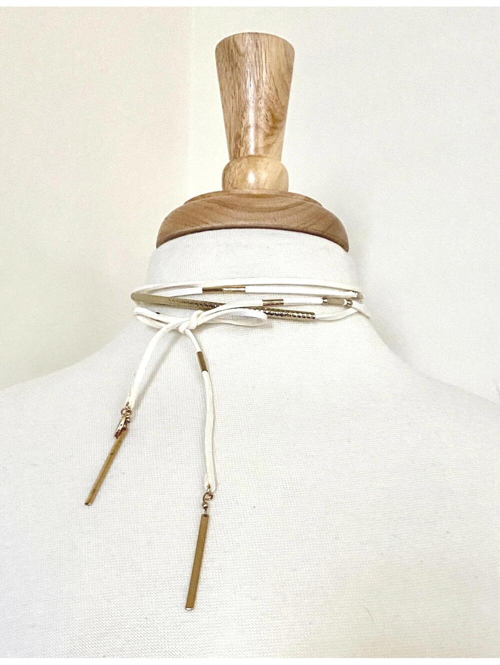 NWT Ettika White Vegan Suede Wrap Necklace Multi-Strand Gold-Tone OS